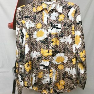 Zara Floral Print Silk Button Down size Medium